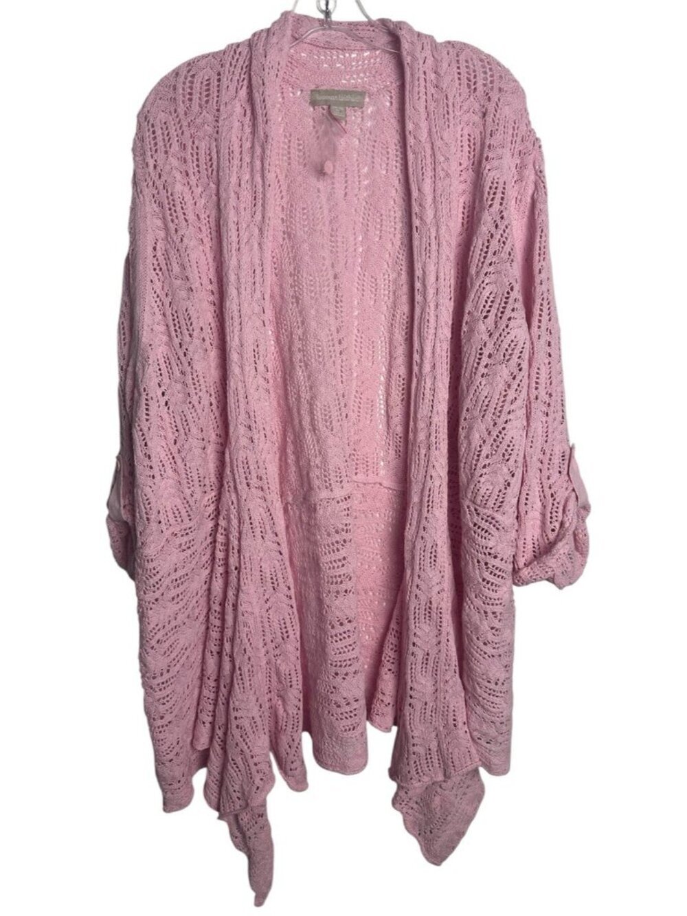 Woman Within Plus Size 3X Open Front 3/4 Sleeve pointelle Cardigan Pink NWOT